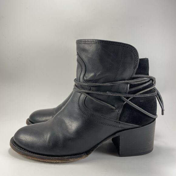 Freebird casey boots - Gem Freebird By Steven Casey Black Leather Lace Wrap Ankle Boots Womens Size 10